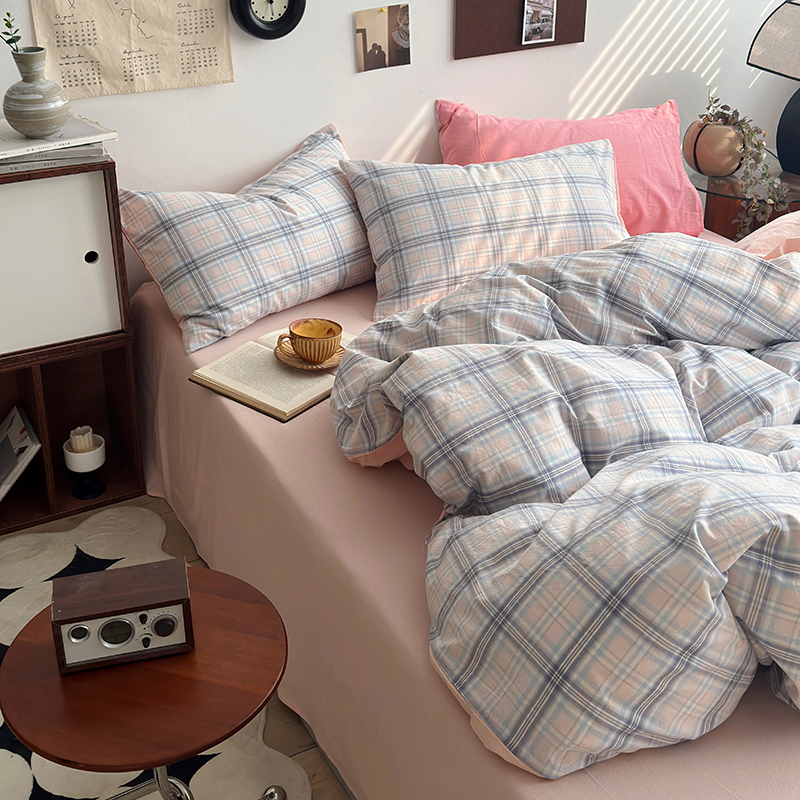 91家纺网 家纺一手货源 找家纺 水洗的故事 2024新款A类无印良品AB版全棉色织水洗棉四件套 晚星