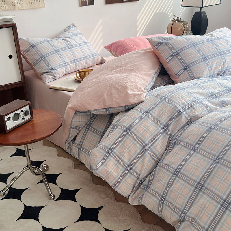 91家纺网 家纺一手货源 找家纺 水洗的故事 2024新款A类无印良品AB版全棉色织水洗棉四件套 晚星