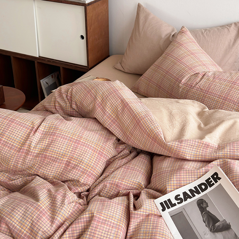 水洗的故事 2024新款A类无印良品AB版全棉色织水洗棉四件套 仙米格-橘