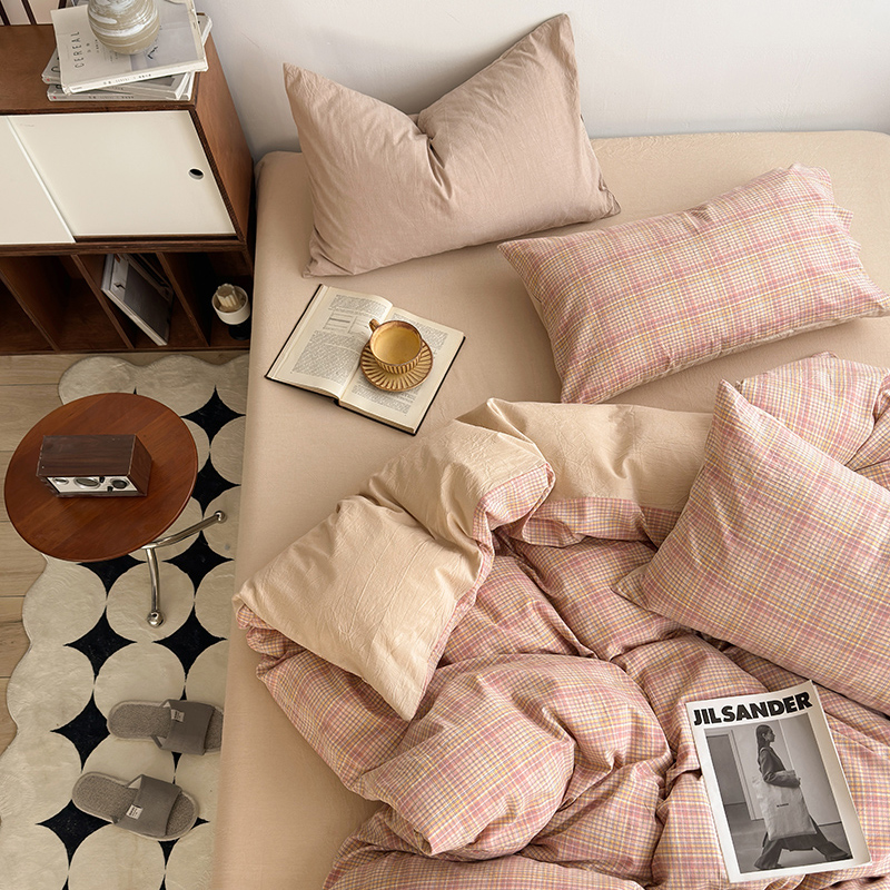 91家纺网 家纺一手货源 找家纺 水洗的故事 2024新款A类无印良品AB版全棉色织水洗棉四件套 仙米格-橘