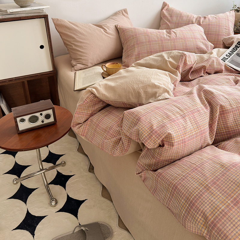 91家纺网 家纺一手货源 找家纺 水洗的故事 2024新款A类无印良品AB版全棉色织水洗棉四件套 仙米格-橘