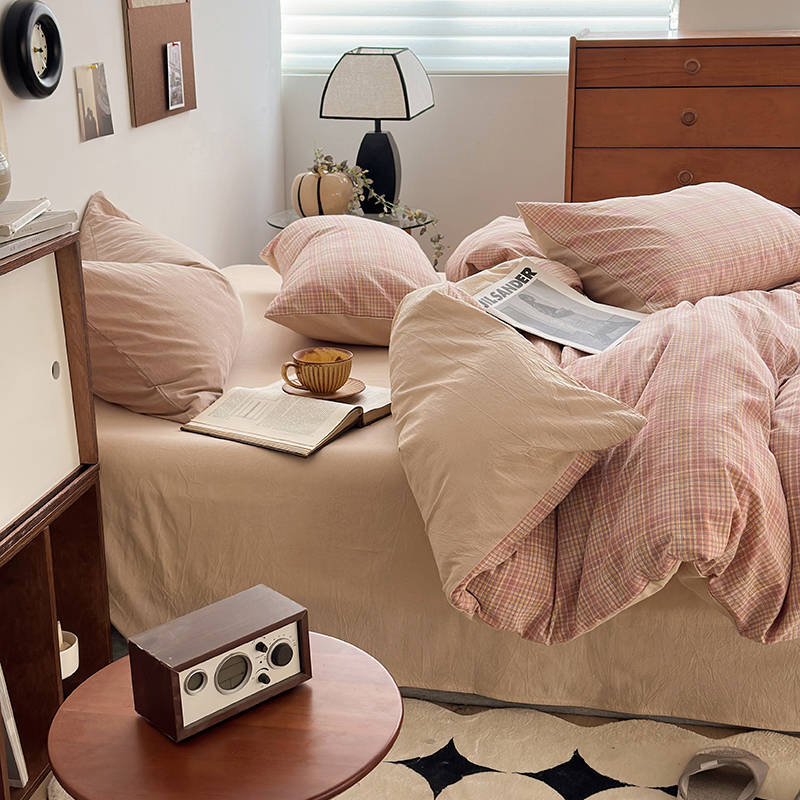 91家纺网 家纺一手货源 找家纺 水洗的故事 2024新款A类无印良品AB版全棉色织水洗棉四件套 仙米格-橘