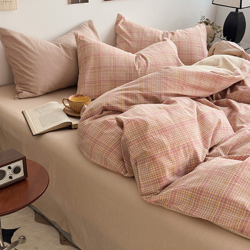 91家纺网 家纺一手货源 找家纺 水洗的故事 2024新款A类无印良品AB版全棉色织水洗棉四件套 仙米格-橘