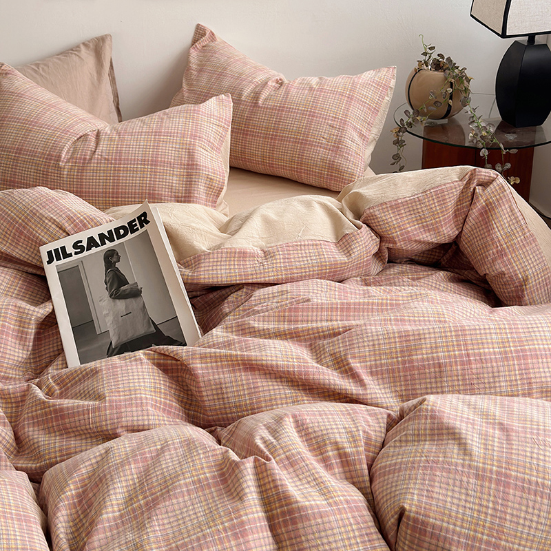 91家纺网 家纺一手货源 找家纺 水洗的故事 2024新款A类无印良品AB版全棉色织水洗棉四件套 仙米格-橘