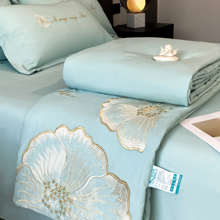 91家纺网 家纺一手货源 找家纺 （总）你好美丽 2025新款水洗磨毛刺绣夏被四件套-花开盛夏