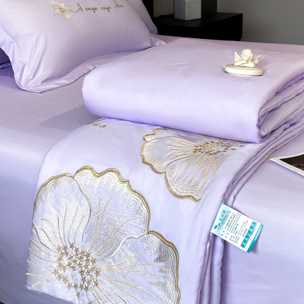 91家纺网 家纺一手货源 找家纺 （总）你好美丽 2025新款水洗磨毛刺绣夏被四件套-花开盛夏