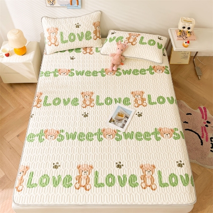 91家纺网 家纺一手货源 找家纺 湘之帛 2025新款0.5m直播爆款加厚印花乳胶凉感丝凉席三件套 字母熊