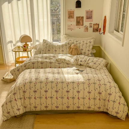 91家纺网 家纺一手货源 找家纺 TT.one 塔塔家居 2025新款云朵皱皱棉四件套 曼妙花园