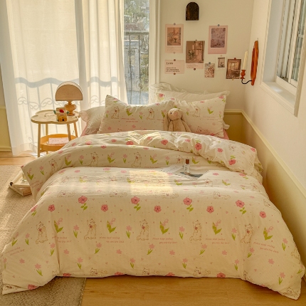 91家纺网 家纺一手货源 找家纺 TT.one 塔塔家居 2025新款云朵皱皱棉四件套 猫咪酱