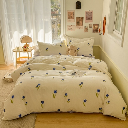 91家纺网 家纺一手货源 找家纺 TT.one 塔塔家居 2025新款云朵皱皱棉四件套 紫色郁金香