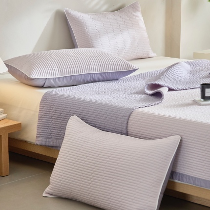 茉夕家纺 2024新款莱赛尔纯色双面天丝床盖 天丝萸紫