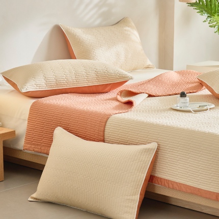 茉夕家纺 2024新款莱赛尔纯色双面天丝床盖 天丝甜桔