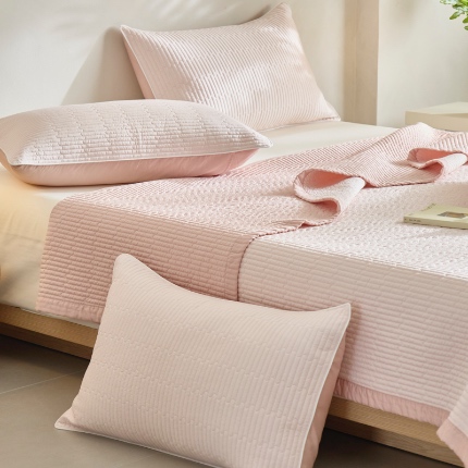 茉夕家纺 2024新款莱赛尔纯色双面天丝床盖 天丝蜜粉