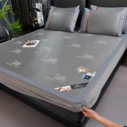 小牛  2024加厚款-天鹅冰藤席系列（床笠款） 浅灰