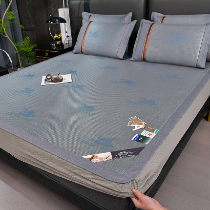 小牛  2024加厚款-天鹅冰藤席系列（床笠款） 蓝色