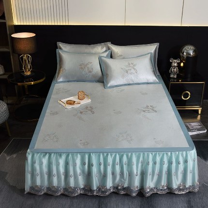 91家纺网 家纺一手货源 找家纺 （总）2024冰丝凉席双面四季正反裸睡两用可水洗机洗折叠三件套学生宿舍床裙款