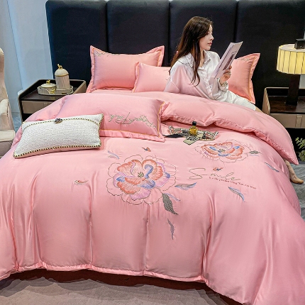 91家纺网 家纺一手货源 找家纺 （总）（总）2024苏米娜ins风纯棉天丝刺绣四件套纯色织水洗棉真丝长绒棉全棉夏被套