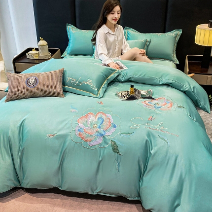 91家纺网 家纺一手货源 找家纺 （总）（总）2024苏米娜ins风纯棉天丝刺绣四件套纯色织水洗棉真丝长绒棉全棉夏被套