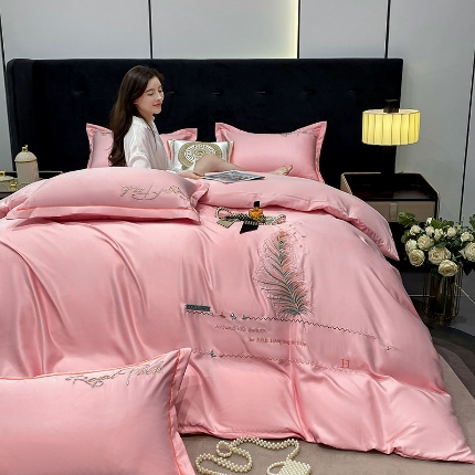 91家纺网 家纺一手货源 找家纺 （总）（总）2024苏米娜ins风纯棉天丝刺绣四件套纯色织水洗棉真丝长绒棉全棉夏被套