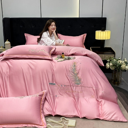 91家纺网 家纺一手货源 找家纺 （总）（总）2024苏米娜ins风纯棉天丝刺绣四件套纯色织水洗棉真丝长绒棉全棉夏被套