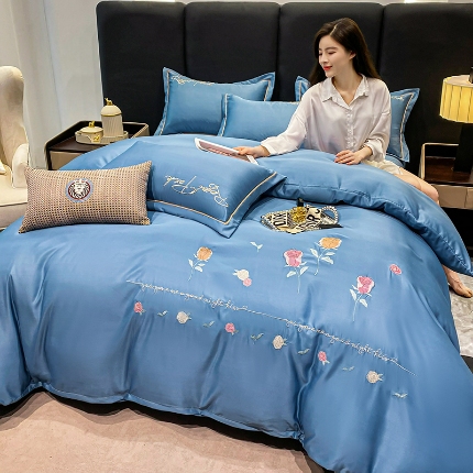 91家纺网 家纺一手货源 找家纺 （总）（总）2024苏米娜ins风纯棉天丝刺绣四件套纯色织水洗棉真丝长绒棉全棉夏被套