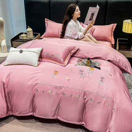 91家纺网 家纺一手货源 找家纺 （总）（总）2024苏米娜ins风纯棉天丝刺绣四件套纯色织水洗棉真丝长绒棉全棉夏被套