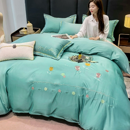 91家纺网 家纺一手货源 找家纺 （总）（总）2024苏米娜ins风纯棉天丝刺绣四件套纯色织水洗棉真丝长绒棉全棉夏被套