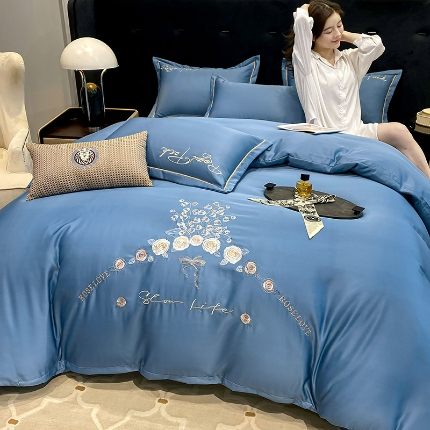 91家纺网 家纺一手货源 找家纺 （总）（总）2024苏米娜ins风纯棉天丝刺绣四件套纯色织水洗棉真丝长绒棉全棉夏被套