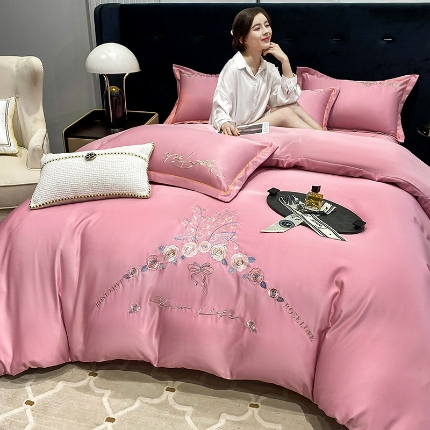 91家纺网 家纺一手货源 找家纺 （总）（总）2024苏米娜ins风纯棉天丝刺绣四件套纯色织水洗棉真丝长绒棉全棉夏被套