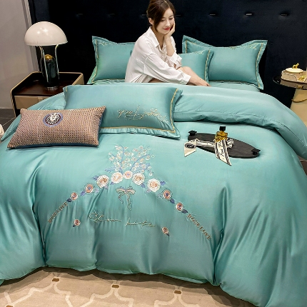 91家纺网 家纺一手货源 找家纺 （总）（总）2024苏米娜ins风纯棉天丝刺绣四件套纯色织水洗棉真丝长绒棉全棉夏被套