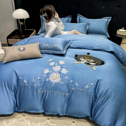 91家纺网 家纺一手货源 找家纺 （总）（总）2024苏米娜ins风纯棉天丝刺绣四件套纯色织水洗棉真丝长绒棉全棉夏被套