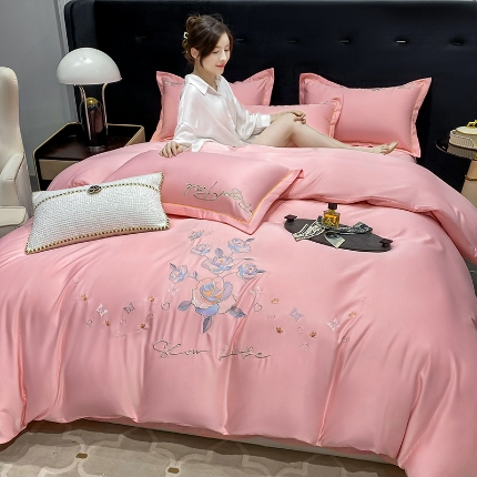 91家纺网 家纺一手货源 找家纺 （总）（总）2024苏米娜ins风纯棉天丝刺绣四件套纯色织水洗棉真丝长绒棉全棉夏被套