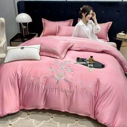 91家纺网 家纺一手货源 找家纺 （总）（总）2024苏米娜ins风纯棉天丝刺绣四件套纯色织水洗棉真丝长绒棉全棉夏被套