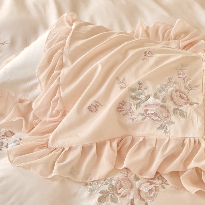 91家纺网 家纺一手货源 找家纺 【2024】100支100S全棉皇妃缎法式四件套长绒棉直播爆款 花海盛典玉