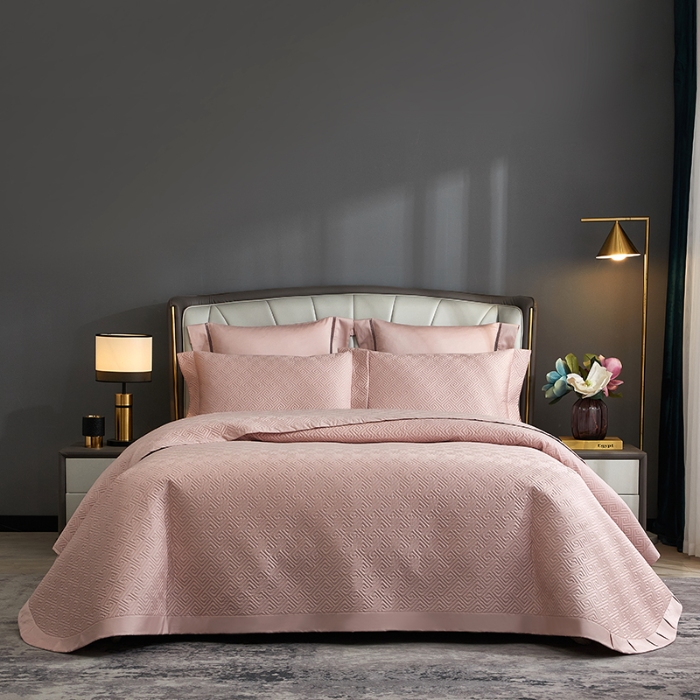 91家纺网 家纺一手货源 找家纺 【2024】50支全棉双面可用床盖三件套可购单件可选直角或者圆角 豆沙