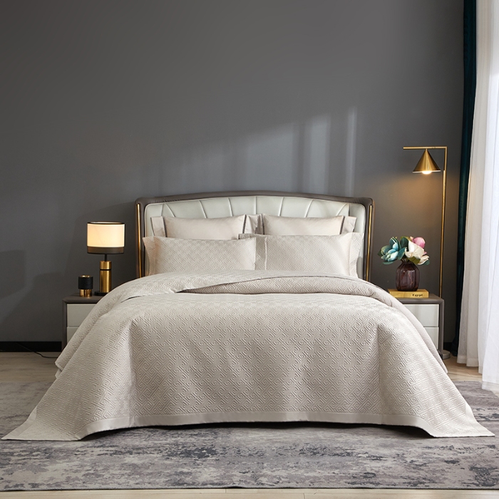 91家纺网 家纺一手货源 找家纺 【2024】50支全棉双面可用床盖三件套可购单件可选直角或者圆角 香槟