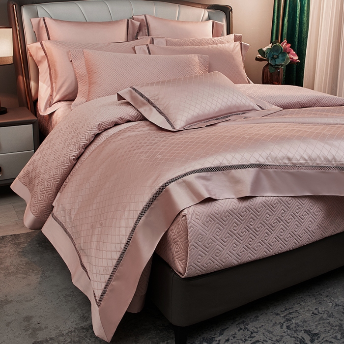 91家纺网 家纺一手货源 找家纺 【2024】100S100支全棉提花四件套长绒棉可定制直播爆款外贸 佳丽豆沙