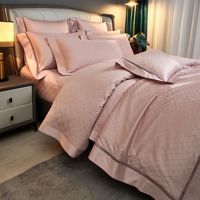 91家纺网 家纺一手货源 找家纺 【2024】100S100支全棉提花四件套长绒棉可定制直播爆款外贸 佳丽豆沙