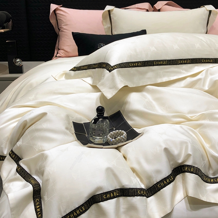 91家纺网 家纺一手货源 找家纺 黑白森林2024款 100S支天丝棉提花四件套天丝全棉