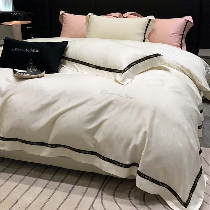 91家纺网 家纺一手货源 找家纺 黑白森林2024款 100S支天丝棉提花四件套天丝全棉