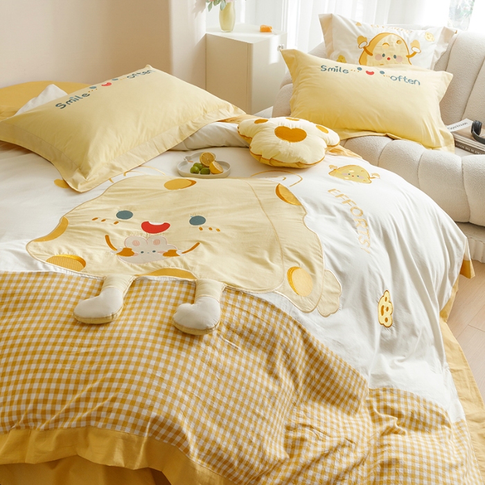 91家纺网 家纺一手货源 找家纺 （总）2025款A类全棉水洗棉贴布绣四件套全棉卡通儿童三件套公主上下铺床套件