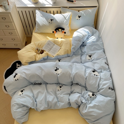 91家纺网 家纺一手货源 找家纺 （总）红嘴企鹅 2025新款全棉卡通毛巾绣四件套