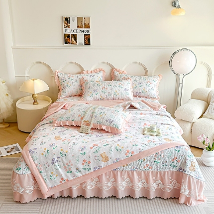 91家纺网 家纺一手货源 找家纺 （总）苏米娜2024A类母婴级泡泡纱泡泡棉床盖款夏被四件套纯棉全棉双层纱棉麻小竺棉夏凉被子