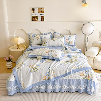 91家纺网 家纺一手货源 找家纺 （总）苏米娜2024A类母婴级泡泡纱泡泡棉床盖款夏被四件套纯棉全棉双层纱棉麻小竺棉夏凉被子