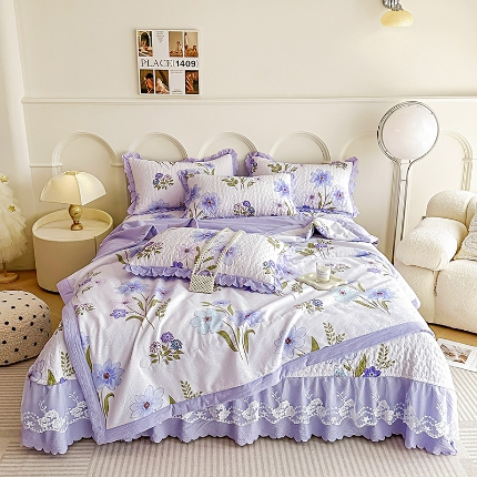 91家纺网 家纺一手货源 找家纺 （总）苏米娜2024A类母婴级泡泡纱泡泡棉床盖款夏被四件套纯棉全棉双层纱棉麻小竺棉夏凉被子