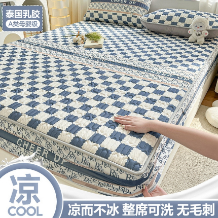 91家纺网 家纺一手货源 找家纺 （总）福来临家纺 2025新款A类凉感丝印花含胶床笠含胶凉席