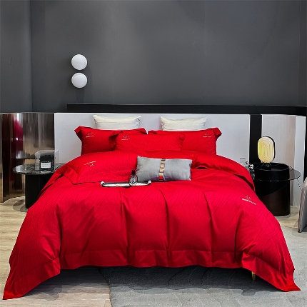 2025新款长绒棉全棉提花烫钻四件套--黛娜系列 烈焰红
