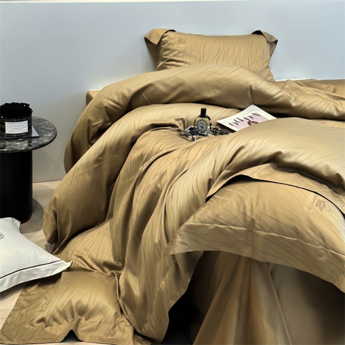 91家纺网 家纺一手货源 找家纺 2025新款长绒棉全棉提花烫钻四件套--黛娜系列 冰咖啡