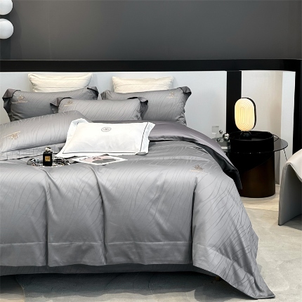 2025新款长绒棉全棉提花烫钻四件套--黛娜系列 月雾灰