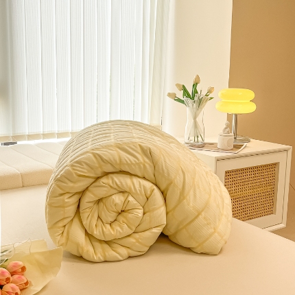 91家纺网 家纺一手货源 找家纺 简宜家居 2025新款空气泡泡纱夏被春秋被冬被被子被芯 暖米黄-泡泡纱